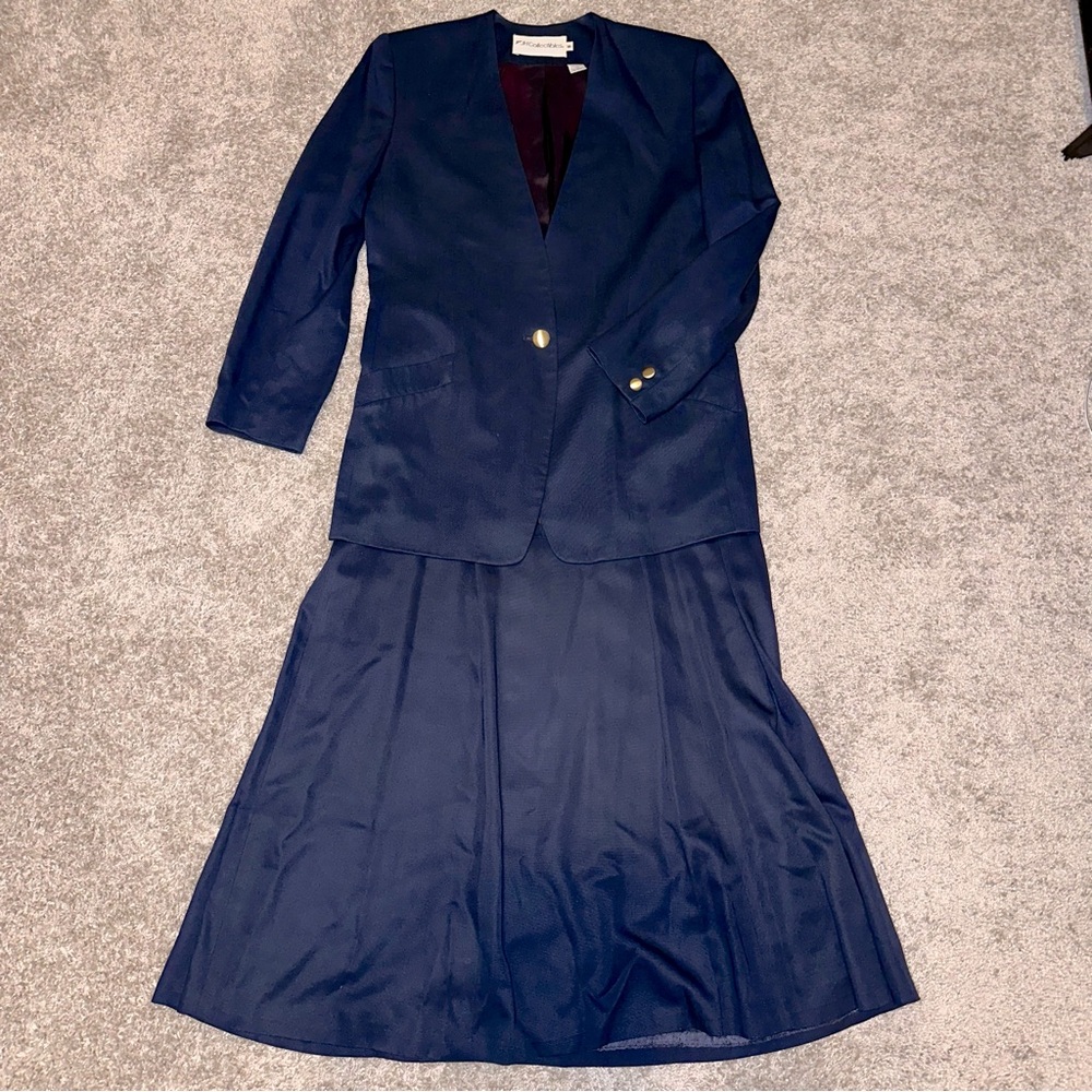 Navy Vintage Skirt Suit, Size 8
